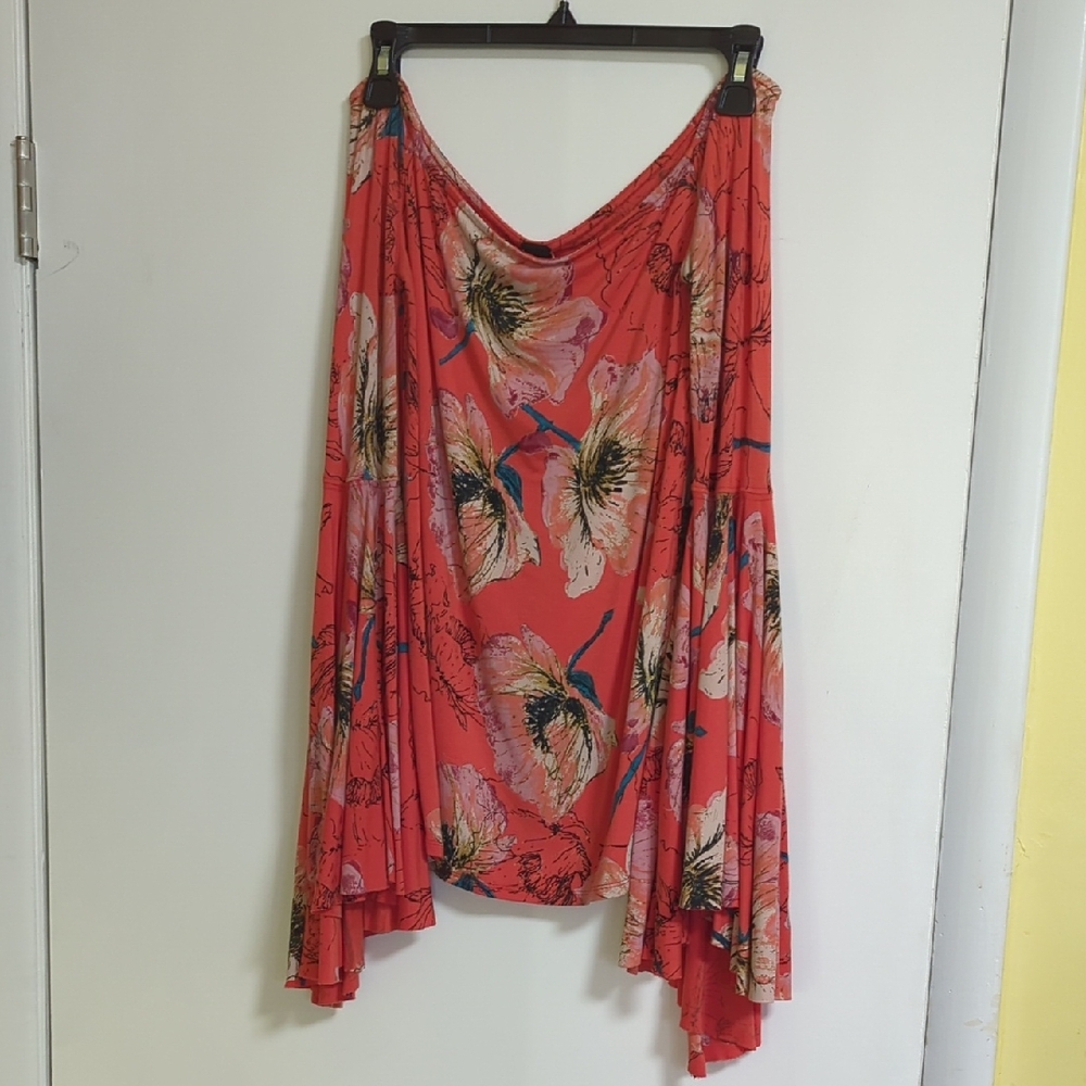 Free People Off The Shoulder Bell Sleeve Flower Orange Top Sz Small - Picture 3 of 7